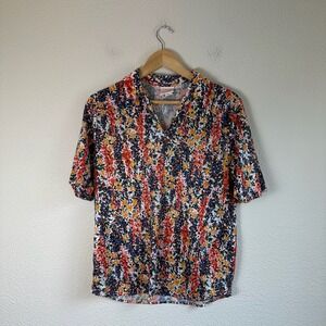 Haband for Her Blouse Womens Medium Multicolor Vintage Floral V-Neck Made in USA